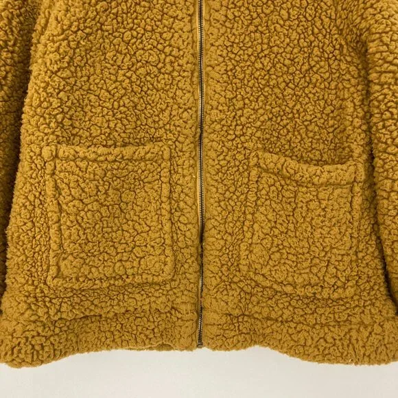 Madden Teddy Bear Jacket Size L Mustard Full Zip Pockets Lined Long Sleeve - Picture 8 of 13